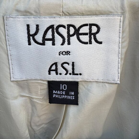 Kasper A.S.L. Womens Pinstriped Mint Green Double-Breasted Blazer Jacket 10 - Picture 5 of 9